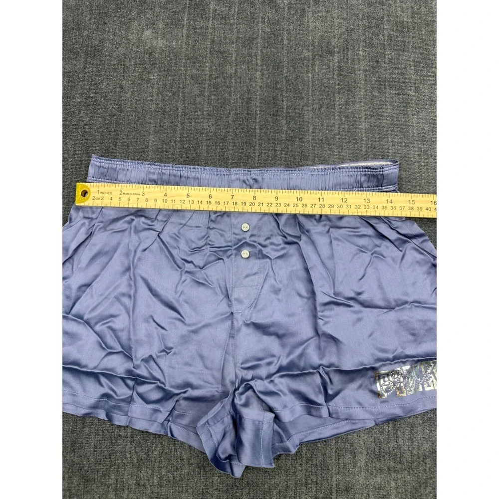 Victoria's Secret PINK Blue Tencel Satin Pajama Shorts Rhinestone Logo Small NEW